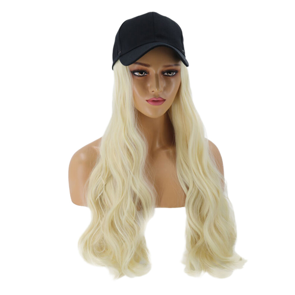 Aboofan Unisex Cream Beige Long Curly Hair Wig Cap Synthetic Fiber Casual Hairpiece