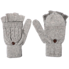 1 Paar Damen Wollhandschuhe Mit Fäustling Winter (Grau)