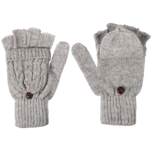 1 Paar Damen Wollhandschuhe Mit Fäustling Winter (Grau)