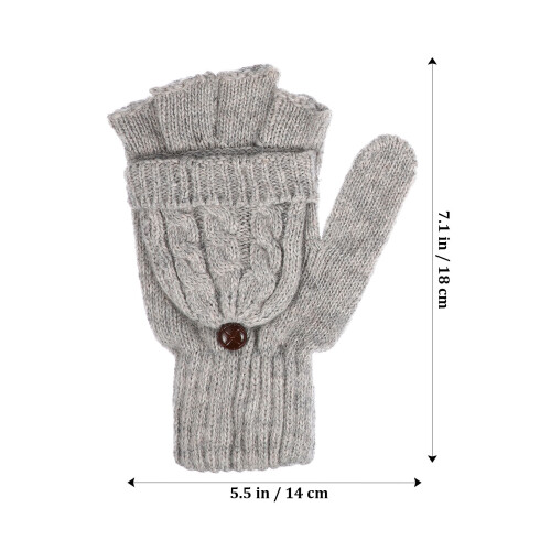 1 Paar Damen Wollhandschuhe Mit Fäustling Winter (Grau) 1