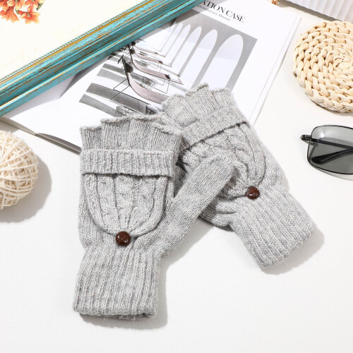 1 Paar Damen Wollhandschuhe Mit Fäustling Winter (Grau) 2