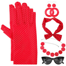 1 Set Damen 50er Kostüm Zubehör Haarband Brille Halskette Ohrringe