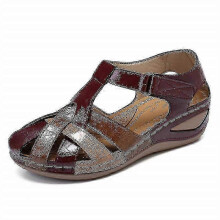 (41, Reddish Brown) Comfy Retro Arch Support Round Toe Sandals for Women in Pu Leather