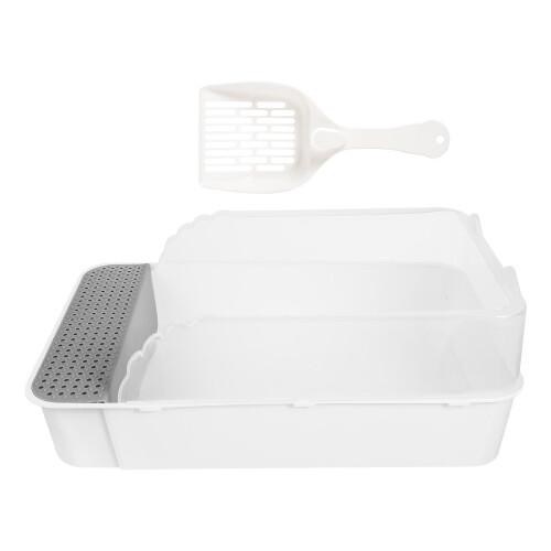 White Plastic Cat Litter Potty Semi-Enclosed Splash-Resistant Pan