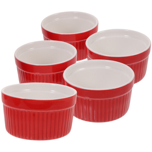 5Stk. Keramik Backschale Mit Korbgriffloser Dessertkleinschale Rot