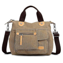 (Khaki) Fashionable Women's Canvas Handbag with Shoulder Strap - Durable and Multifunctional Large Capacity