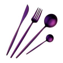 4 Piece Purple Cutlery Set Stainless Steel Flatware Dinner Set Gold Knife Fork Spoon Purple Tableware