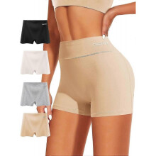 (3XL, Black, Grey, Nude, White) Women's Cotton Boxers High Waisted Boyshorts Soft Ladies Briefs 4 Pack Multipack