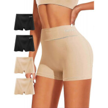 (L, Black, Black, Nude, Nude) Women's Cotton Boxers High Waisted Boyshorts Soft Ladies Briefs 4 Pack Multipack