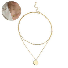 (Gold) 1pcs Layered Circle Necklace Bar Alloy Necklace Necklace For Women