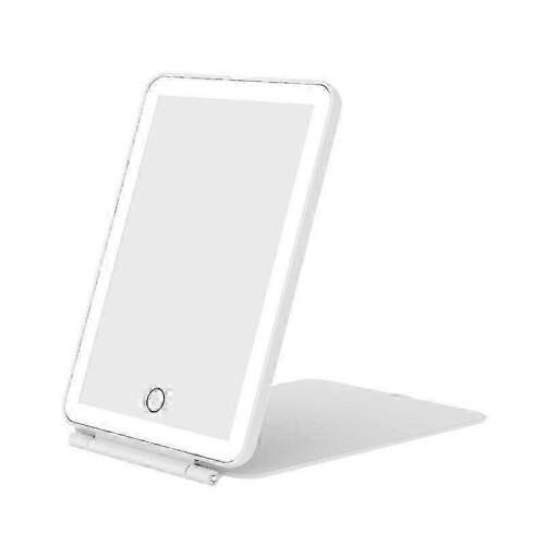 (White) Portable Rechargeable Lighted Makeup Mirror - Foldable LED Travel Compact Design