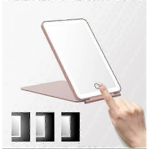 (Black) Portable Rechargeable Lighted Makeup Mirror - Foldable LED Travel Compact Design 1