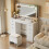 Living And Home Modern LED Illuminated Mirror Dressing Table Stool Set-Large Mirror& Storage Space, Adjustable Brightness 2
