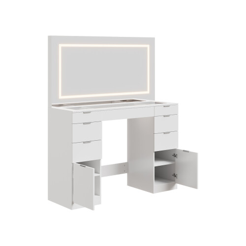 Living And Home Modern LED Illuminated Mirror Dressing Table Stool Set-Large Mirror& Storage Space, Adjustable Brightness 2