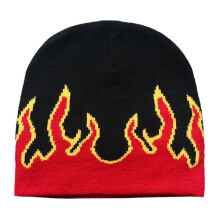 (Red) Flame Beanie Y2K Beanies Fire Flame Beanie Knit Beanie Hat Skullies Beanie Slouchy Beanie Flame Skull Cap Graphic Beanie Red