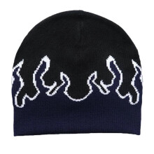 (Navy Blue) Flame Beanie Y2K Beanies Fire Flame Beanie Knit Beanie Hat Skullies Beanie Slouchy Beanie Flame Skull Cap Graphic Beanie Red