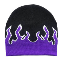 (Purple) Flame Beanie Y2K Beanies Fire Flame Beanie Knit Beanie Hat Skullies Beanie Slouchy Beanie Flame Skull Cap Graphic Beanie Red