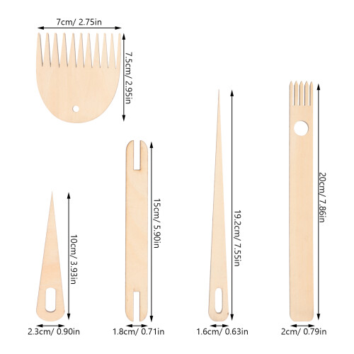 1 Set Handwebstuhl Stab Holz Häkelnadel Webkamm Web-Schiffchen Webstab 2
