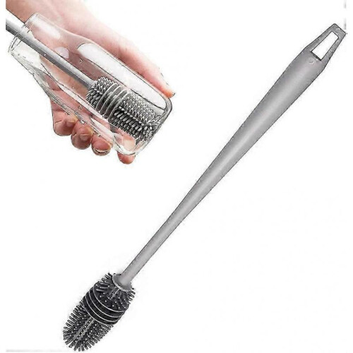 Long Handle Soft Silicone Brush for Cleaning Bottles, Cups and Containers (Grey)