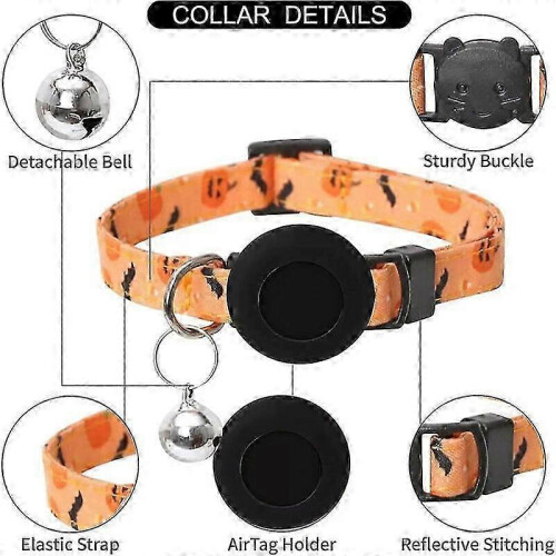 Adjustable Cat Collar for Compatible with Airtag, Orange, 1.0*20-30, 1 piece 1