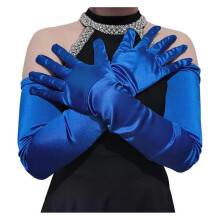(Royal blue) Evening Party Gloves for Women Long Length Satins Elbow Gloves for Lady Cosplay Costume Sexy Arm Gloves NightClub Gloves White