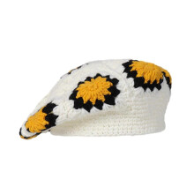 (White) Floral Beret Granny-square Handsome Painter Hat Cabbie Hat for Spring Summer Leisure Cap Beret Cap Women Men White