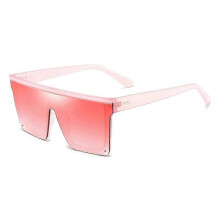 Square Oversized Sunglasses for Women and Men, Fashionable Flat Top Big Frame Shades with a Transparent Pink Frame Suitable for Var