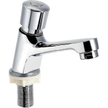 Self Closing Chrome Time Delay Faucet for Water Saving in Kitchen, Bathroom, and Public Spaces