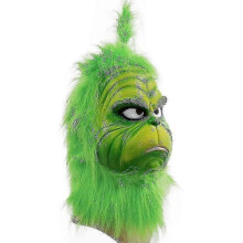 (The Grinch Christmas Mask C) Christmas The Grinch Full Head Latex Mask with Xmas Hat and Monster Adult Gloves for Holiday Costume Parties