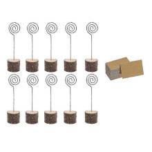 30Pc Wood Place Card Holders with Swirl Wire Kraft Place Cards Rustic Wood Table Number Stands Name Card Holders