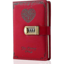 (A5, red) Diary with Lock for Girls Leather Password Locking Journal Cute Secret Diaries Notebook with Combination Lock for Women Adults B6 Size