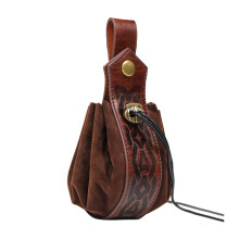 Medieval PU Leather Pouch Portable Drawstring-dark brown
