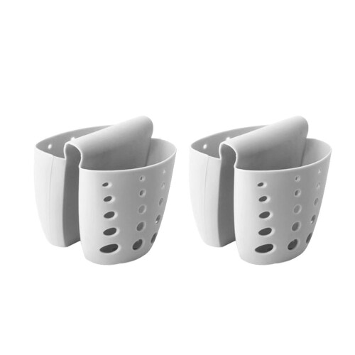 2St Multifunctionele Plastic Sponshouder Met Suction Grijs