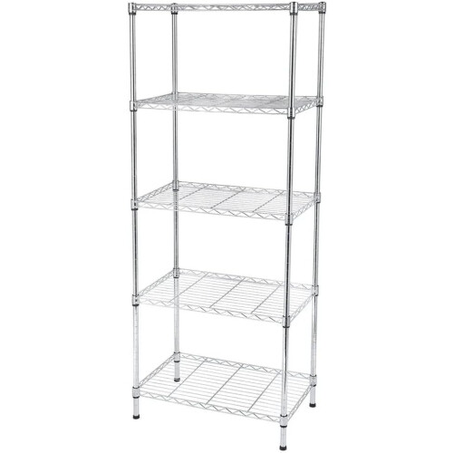 5 Tier Metal Storage Rack Silver Wire Shelf Unit
