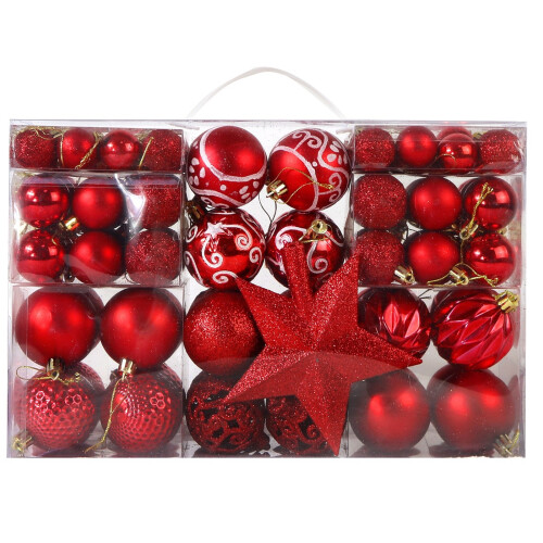 Gr8 Home Red 101 Piece Hanging Christmas Tree Baubles