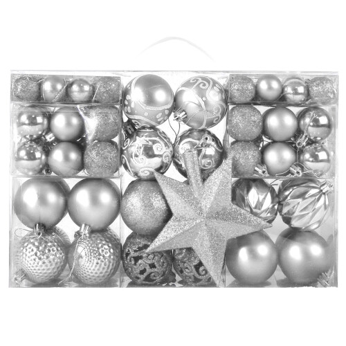 Gr8 Home Silver 101 Piece Hanging Christmas Tree Baubles