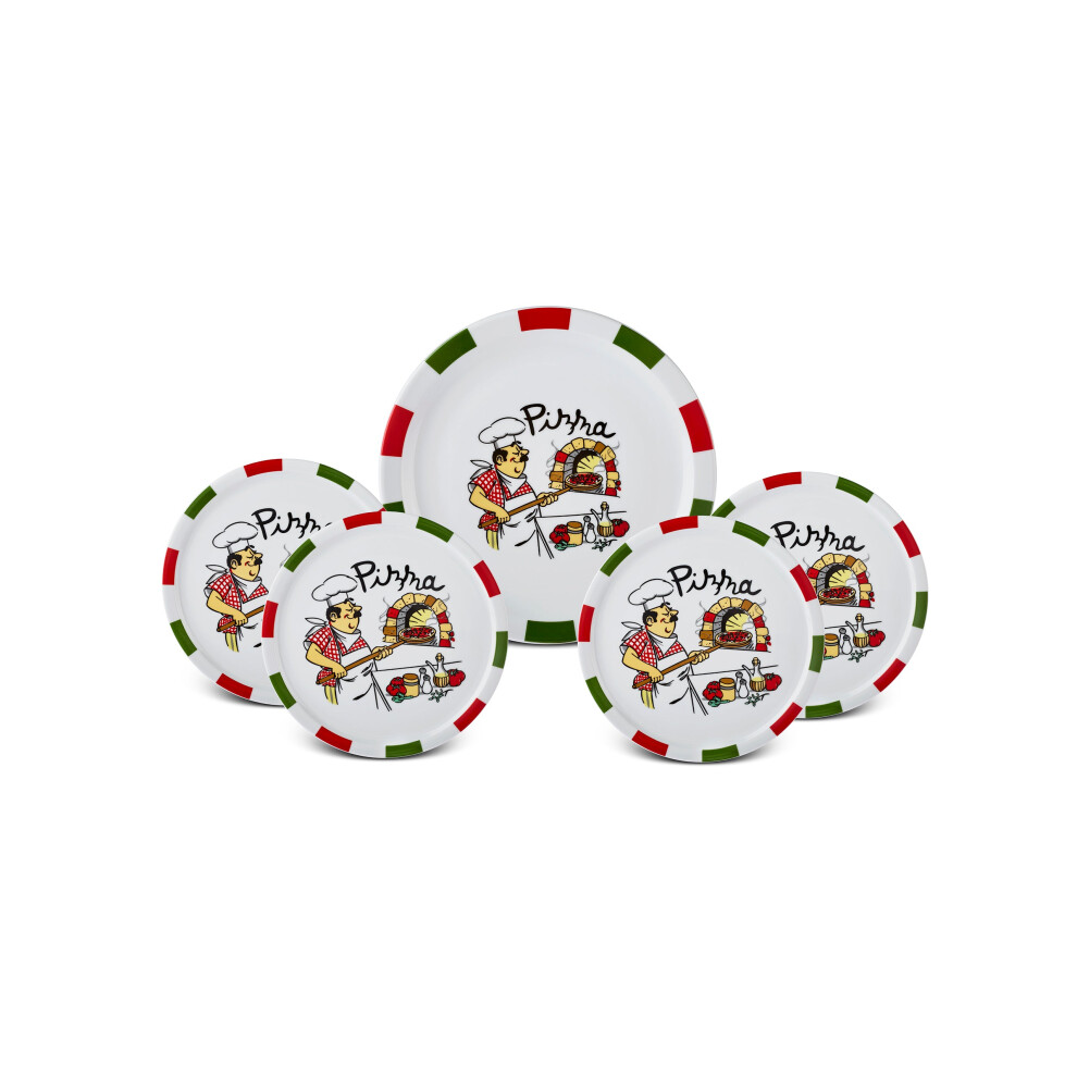 Karaca Napoly 5-Piece Porcelain Pizza Set for 4 People, White Multi-image-OPC-PJVJCPT-NEW