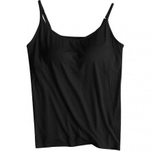 (S, Black) Women Tank With Built-in Bra Adjustable Spaghetti Strap Tank Top Gift For Christmas Birthday New Year f54