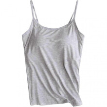 (S, Gray) Women Tank With Built-in Bra Adjustable Spaghetti Strap Tank Top Gift For Christmas Birthday New Year f54