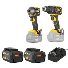 JCB Pro Cordless 75 Nm Combi Drill & 230 Nm Impact Driver Kit 2 5Ah Batteries Charger & Case