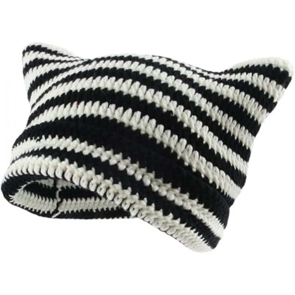 Crochet Cat Beanie for Women - Soft Vintage Grunge Slouchy Hat with Cute Cat Ears for Daily Wear and Outdoor Activities-image-OPC-PM5JBCP-NEW