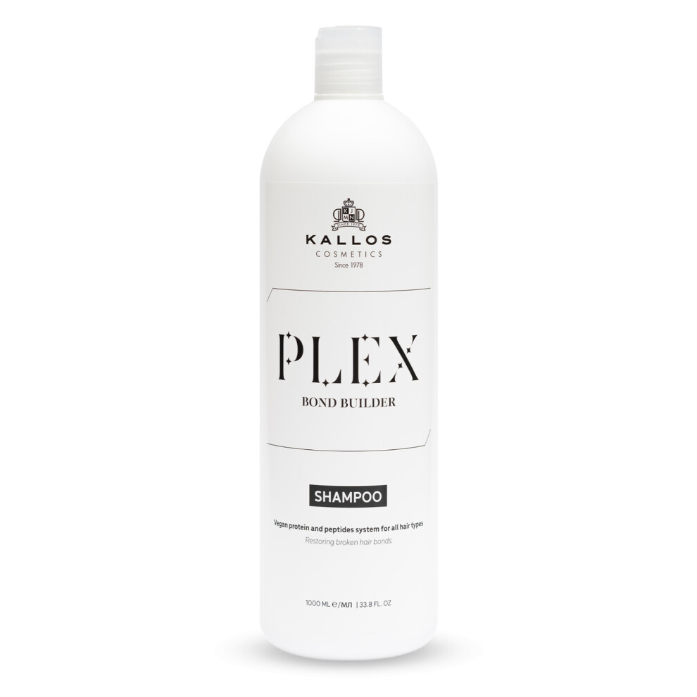 Kallos Cosmetics Plex Bond Builder Shampoo, For Damaged Hair Helps Strengthen, Restore Broken Hair Bonds With Vegetable Protein Peptide Complex 1L