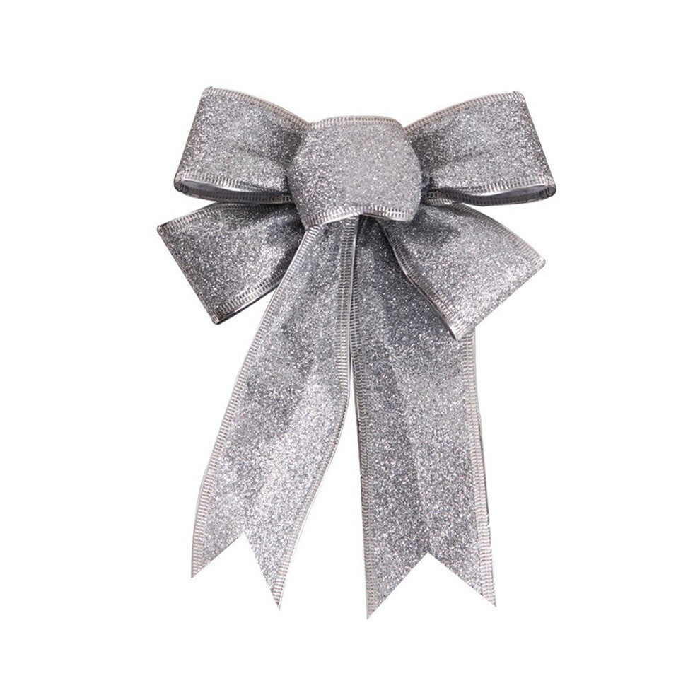 (Silver) Christmas Bows Large Tree Bowknot Ornaments Party Gift Accessory For Wreath Xmas Silver