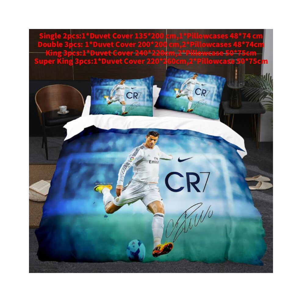 (Double(200x200cm)) 3d Star Football Bedding Set Quilt Duvet Cover Pillowcase Single Uk Double Gift