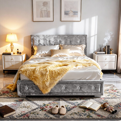 Comfy Living (4ft6 Double, Silver) Colorado Bed Frame with Tanya Mattress 1