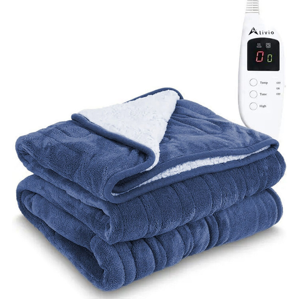 Alivio Premium Electric Heated Blanket With 7 Heat Levels & 9 Timer Fast Heating, Energy Efficient, Ultra-Soft 200 Gsm, Machine Washable (Navy Blue) Not,Specified