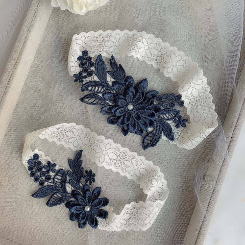 1 Paar Hochzeitsgürtel Brautblume Marineblau 2