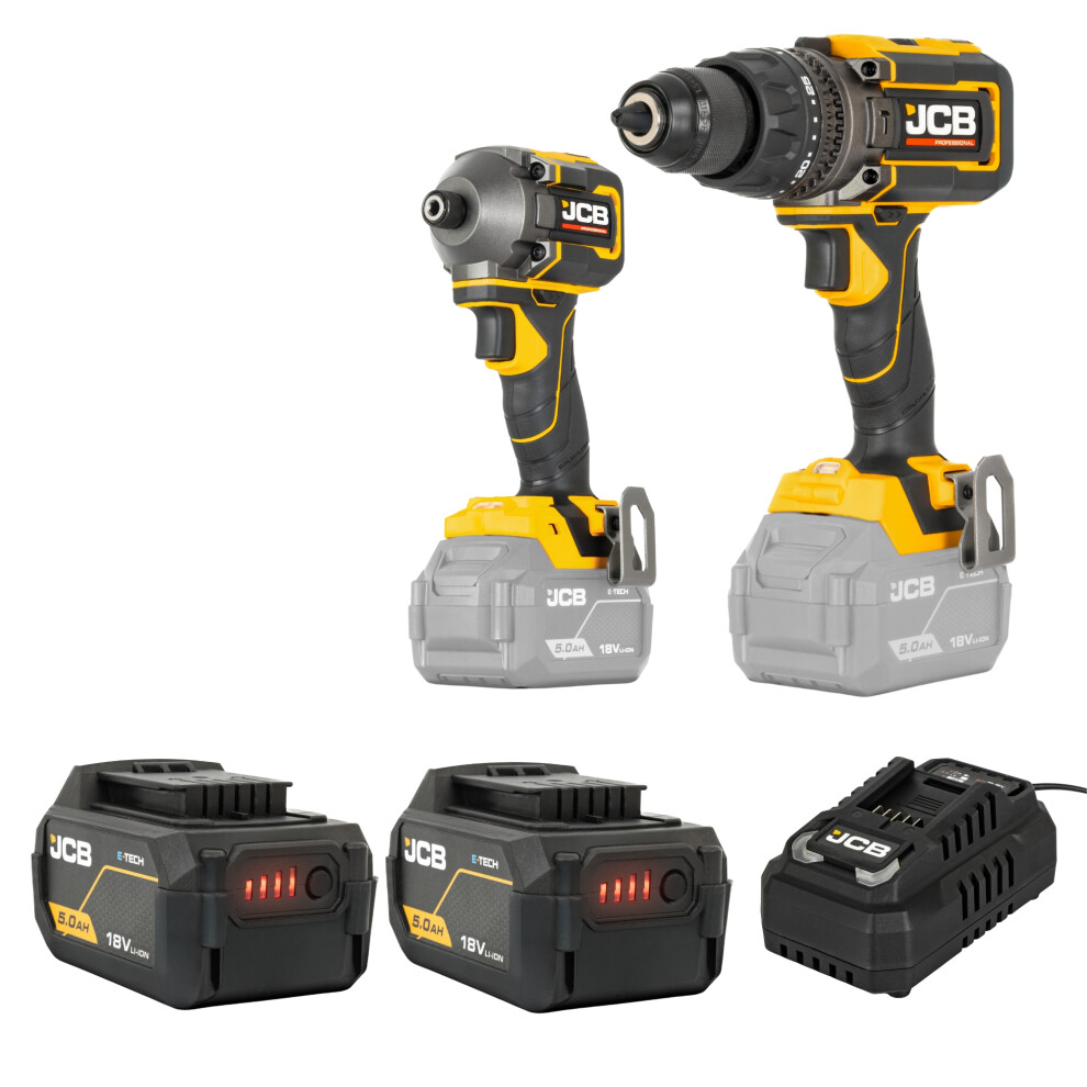 Jcb Pro Cordless 160 Nm Combi Drill & 230 Nm Impact Driver 2 5Ah Batteries Charger & Case -18Pkit-3