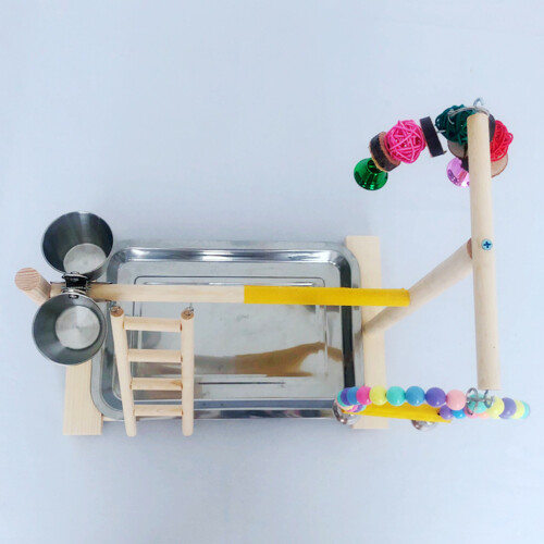 1 Set Papegaai Training Frame Speelgoed Stand Massief Hout 2