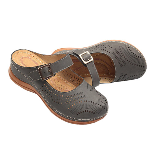 Vintage Keilabsatz Sandalen Dunkelgrau 42 2